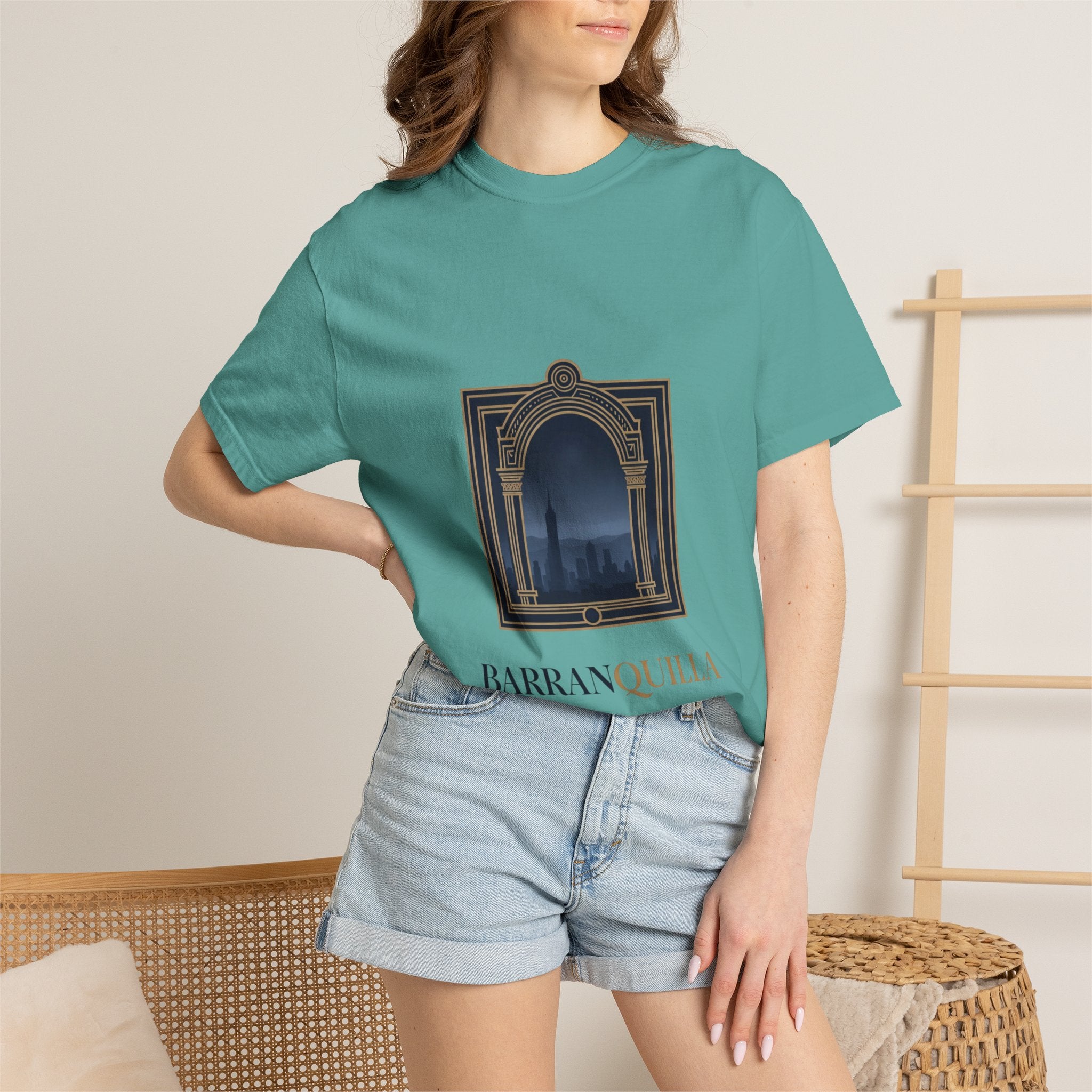 Barranquilla Architectural Window T‑Shirt — La Puerta de Oro Cityscape Tee