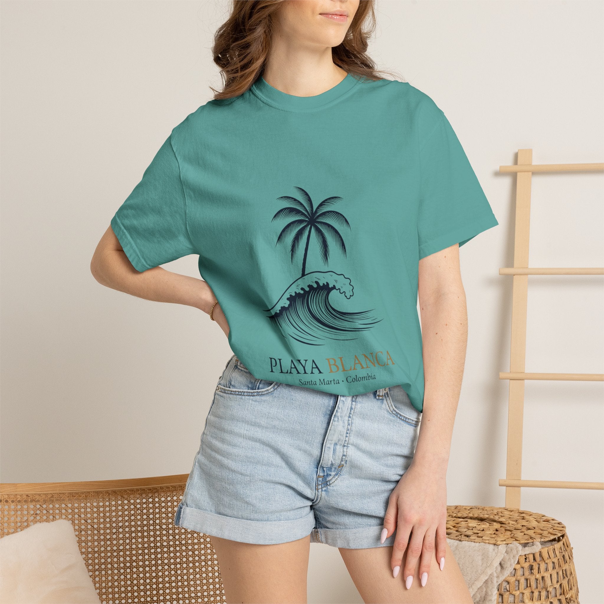 Playa Blanca Wave & Palm T-Shirt — Santa Marta, Colombia Beach Tee
