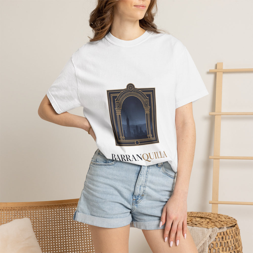 Barranquilla Architectural Window T‑Shirt — La Puerta de Oro Cityscape Tee