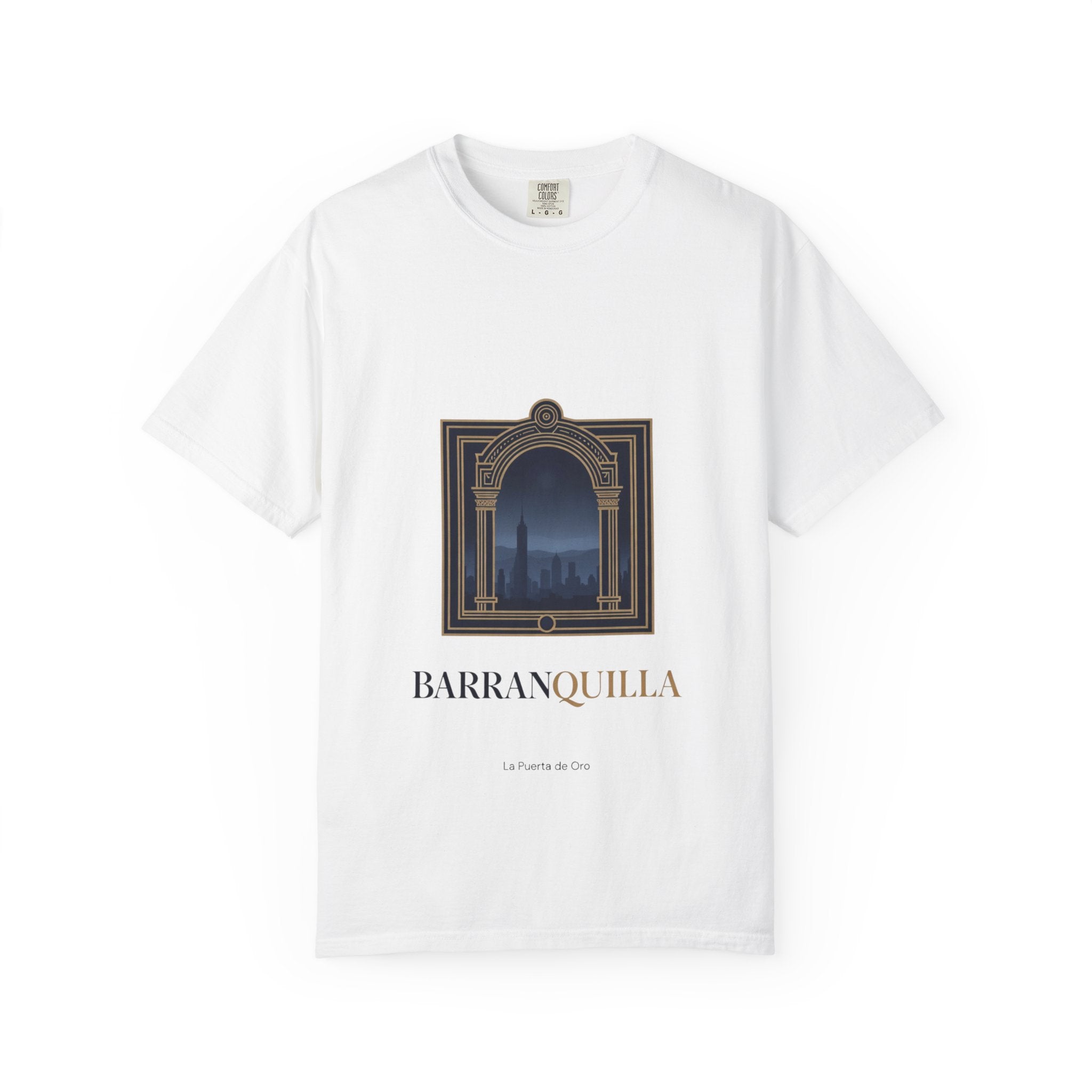 Barranquilla Architectural Window T‑Shirt — La Puerta de Oro Cityscape Tee